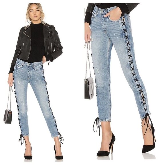 GRLFRND Karolina Side Lace-up Skinny Jeans Hight Waist in Imperial Wash - Picture 1 of 10
